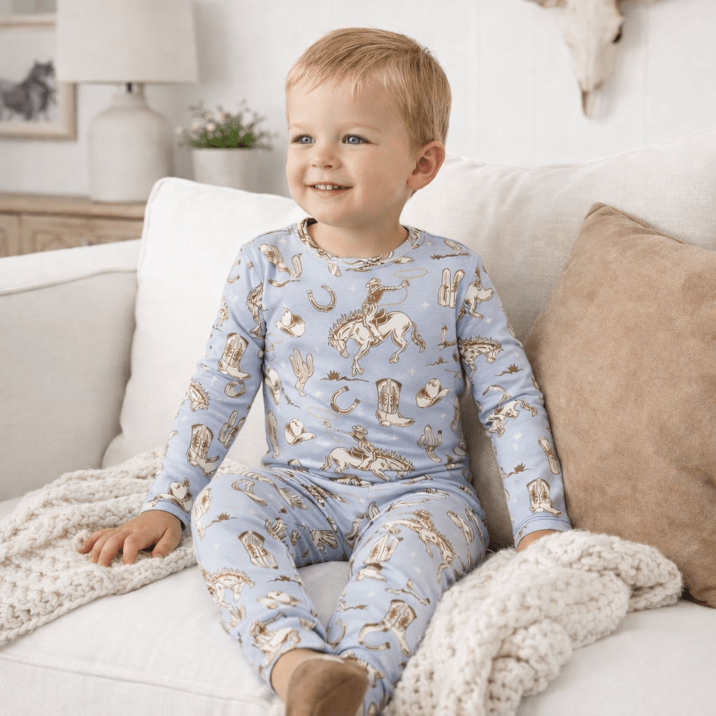 Wild Wrangler/Blue Cowboy Western Bamboo Kids Pajama Set - Shop Avnu