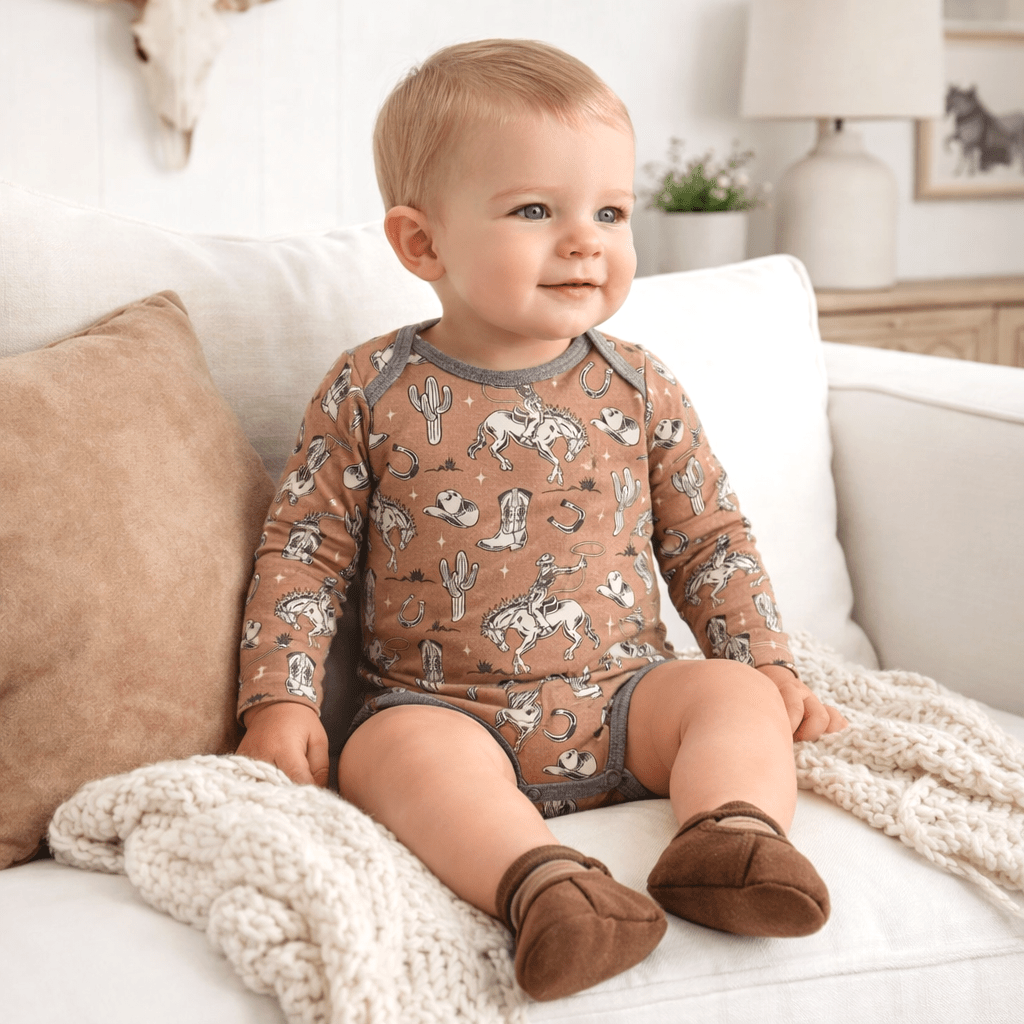 Wild Wrangler/Brown Western Cowboy Bamboo Baby Boy Bodysuit - Shop Avnu