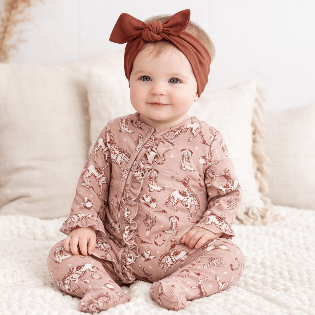 Wild Wrangler/Pink Bamboo Ruffle Zipper Romper - Western - Shop Avnu