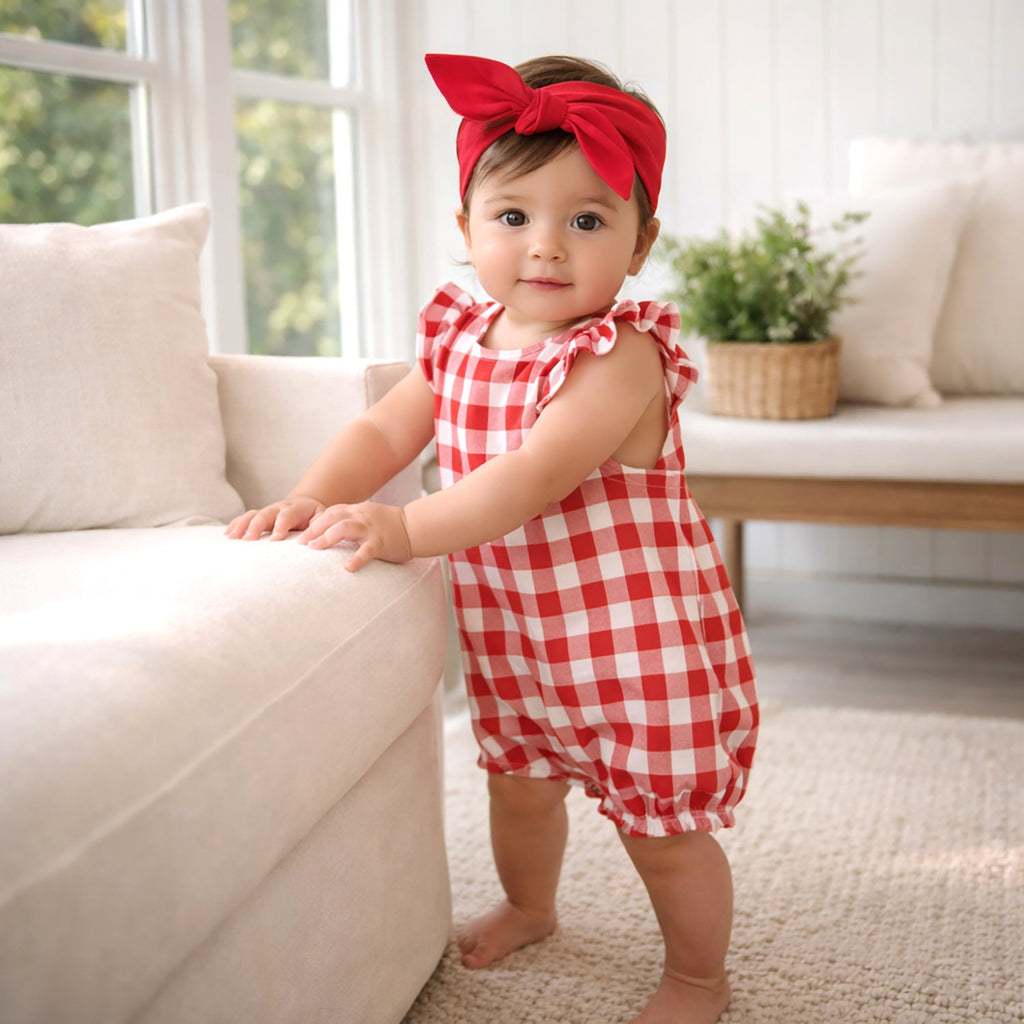 Picnic Plaid Soft Bamboo Bubble Romper for Baby Girls - Shop Avnu