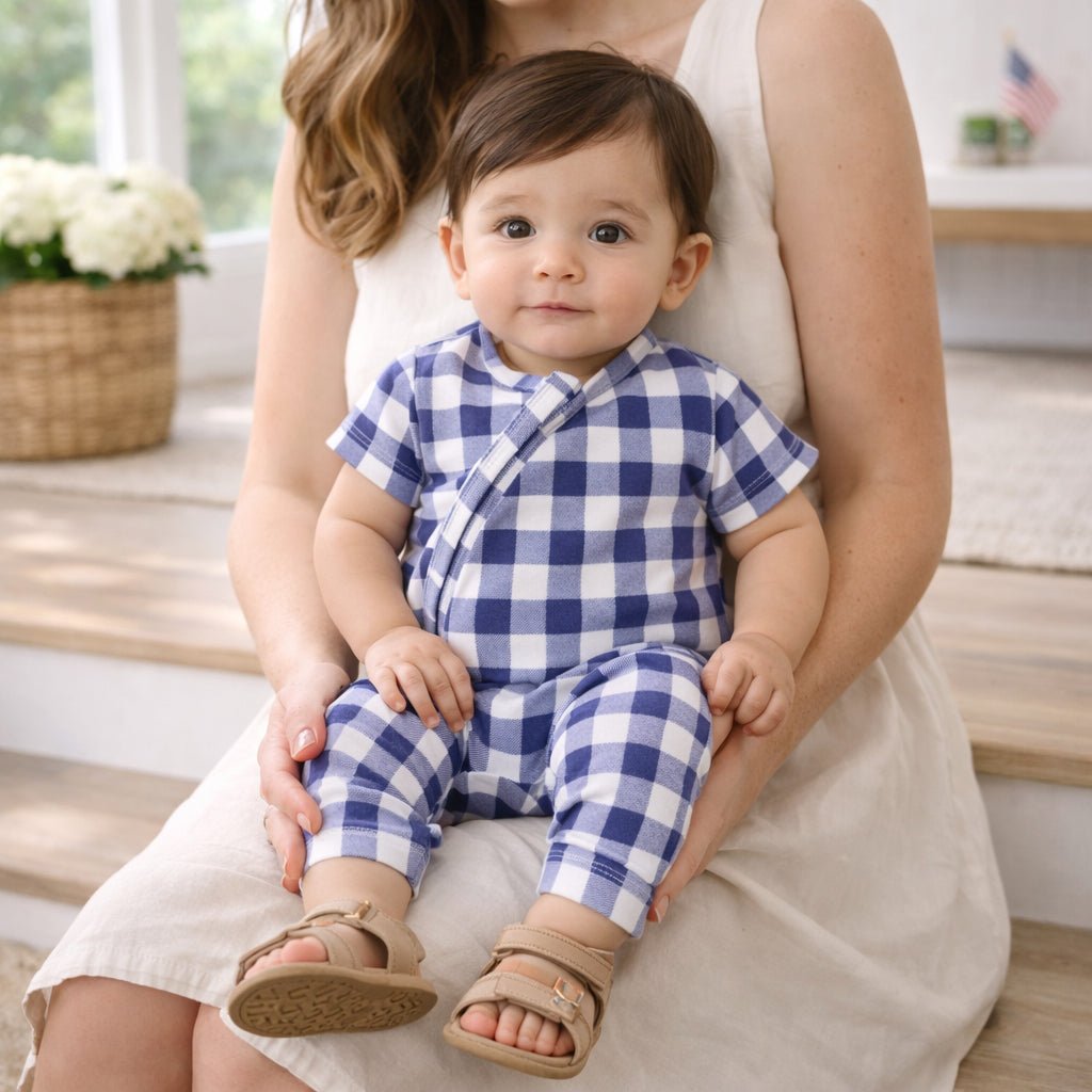 Picnic Plaid Bamboo Baby Zipper Romper w/Convertible Cuffs - Shop Avnu