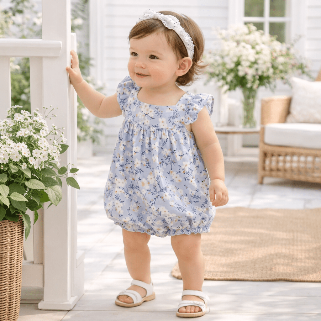 Floral Baby Romper – Soft Cotton One - Piece with Ruffles - Shop Avnu