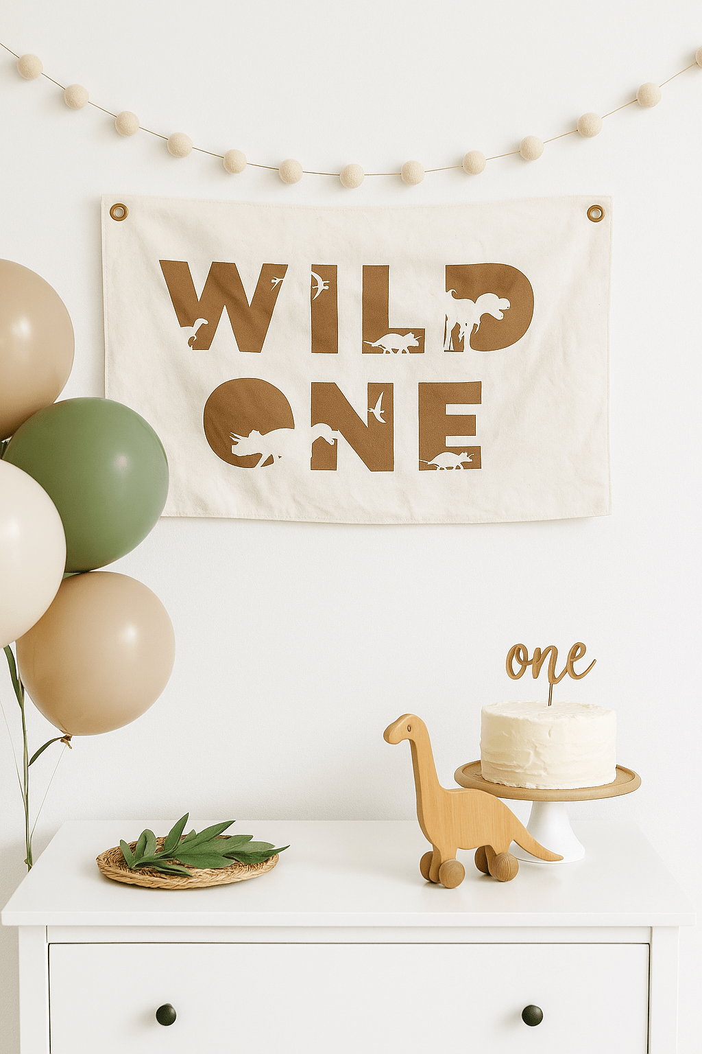 Wild One First Birthday Canvas Banner - Dino Theme - Shop Avnu