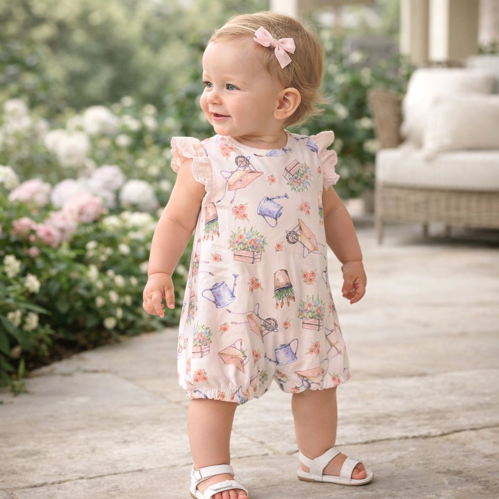 Petal Patch Baby Girl Romper – Bamboo One - Piece with Eyelet - Shop Avnu