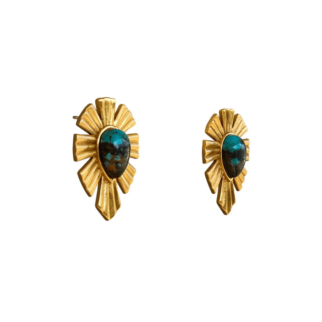 Gold & Bold Stud Earrings - Turquoise - Shop Avnu