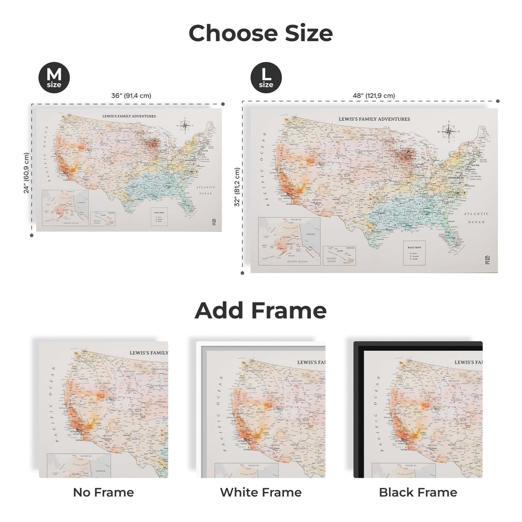Wooden Canvas USA Map -  Colorful