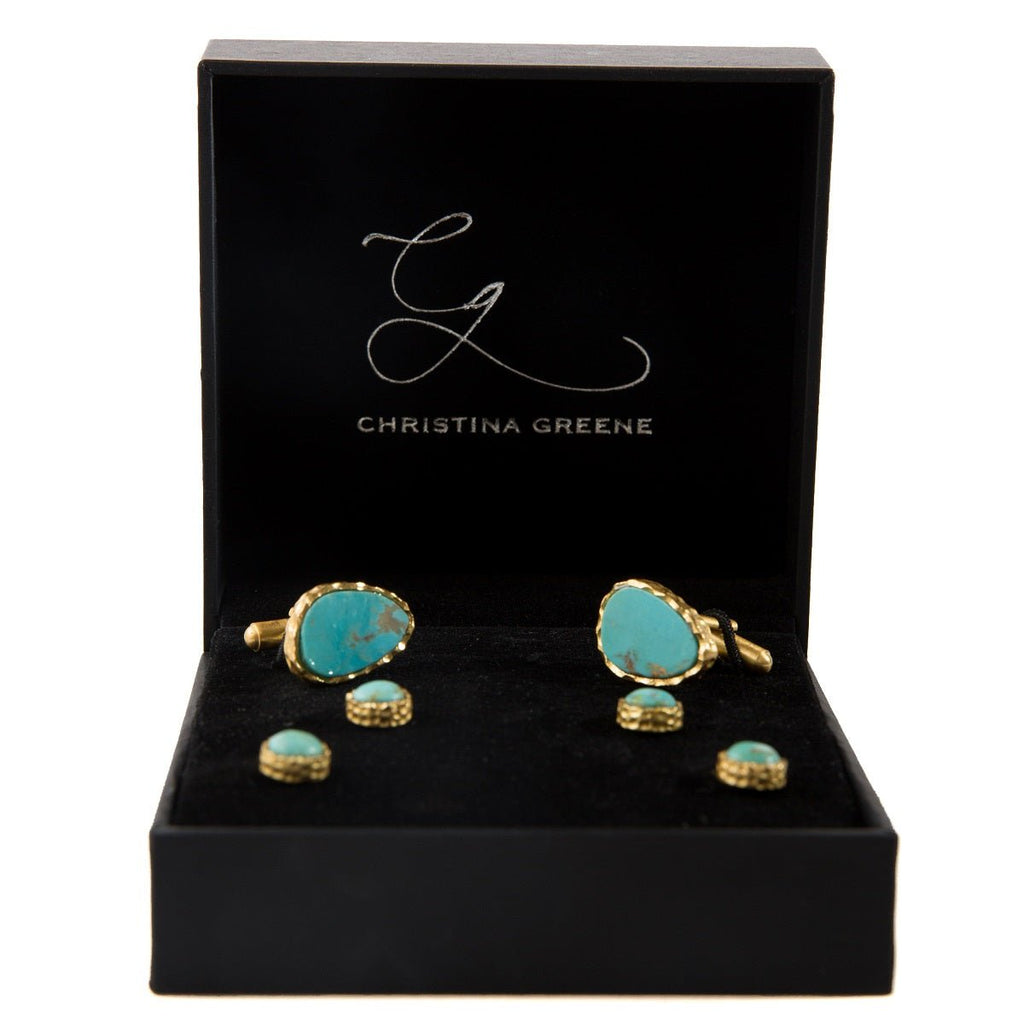 Men's Cufflink and Stud Set - Turquoise - Shop Avnu