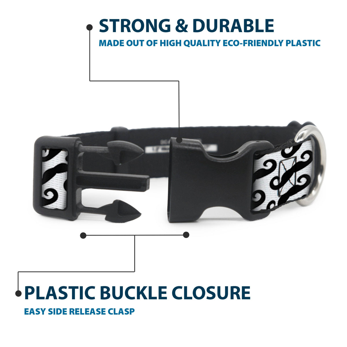 Plastic Clip Collar - Diagonal Handlebar Mustaches White/Black