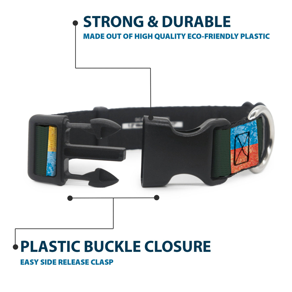 Plastic Clip Collar - Geometric8 Charcoal/Orange/Gold/Blue