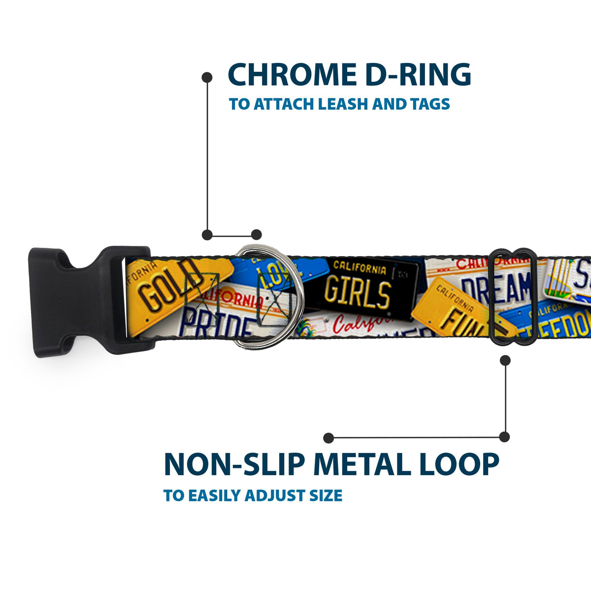Plastic Clip Collar - Cali License Plates Stacked