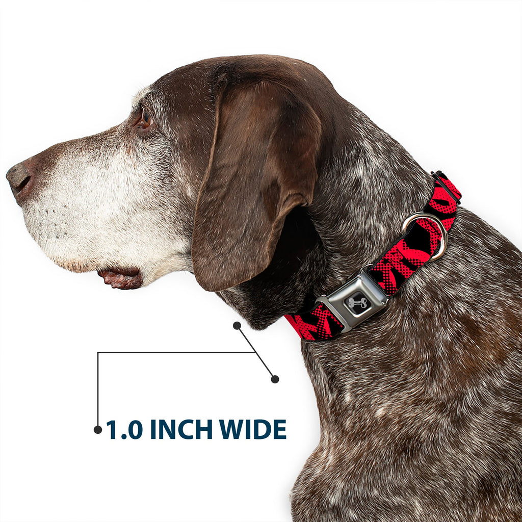 Dog Bone Seatbelt Buckle Collar - Peace Dots Black/Fuchsia