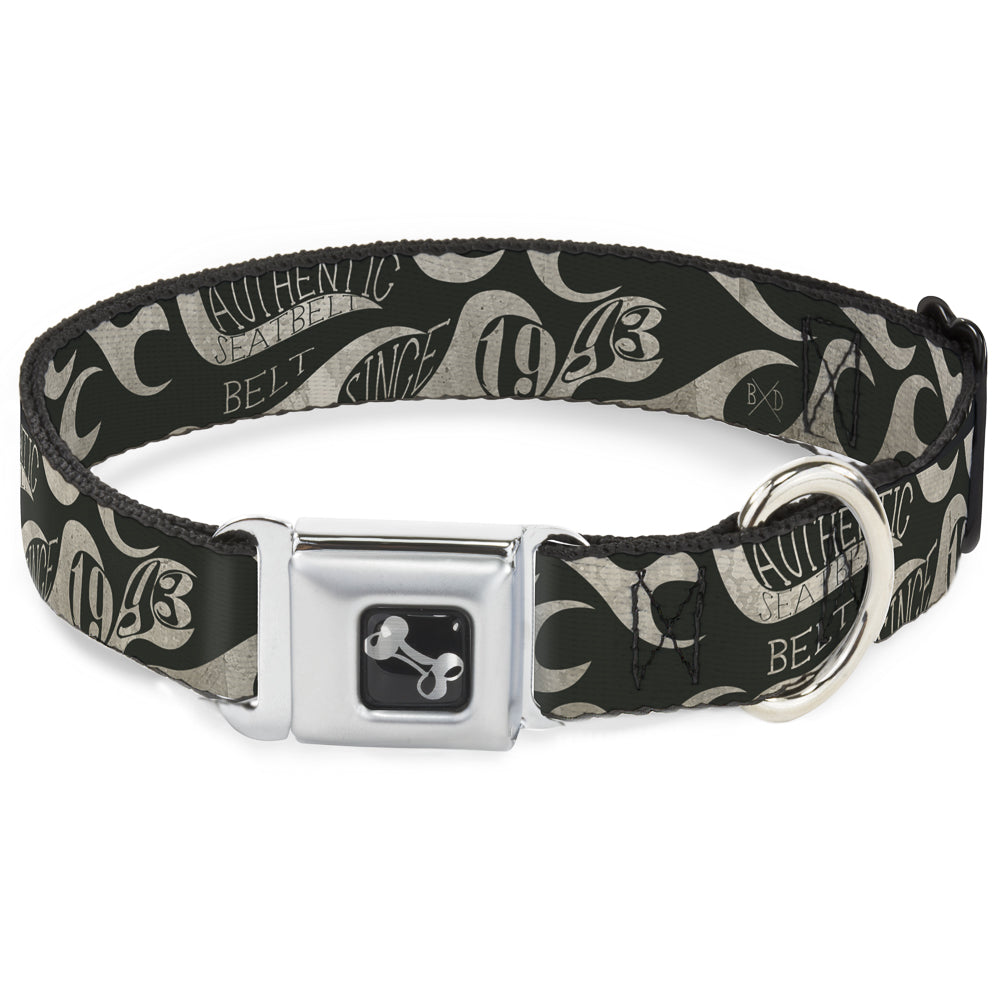 Dog Bone Seatbelt Buckle Collar - BD AUTHENTIC SEATBELT BELT SINCE 1993 Flames Olive/Tan