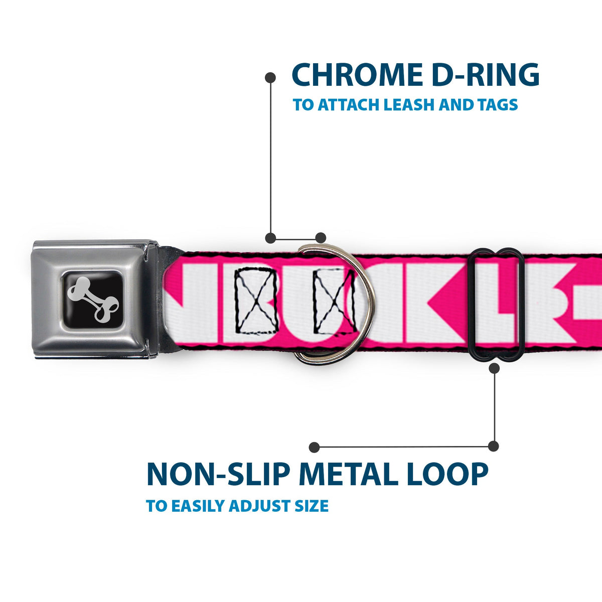 Dog Bone Seatbelt Buckle Collar - BUCKLE-DOWN Shapes Hot Pink/White