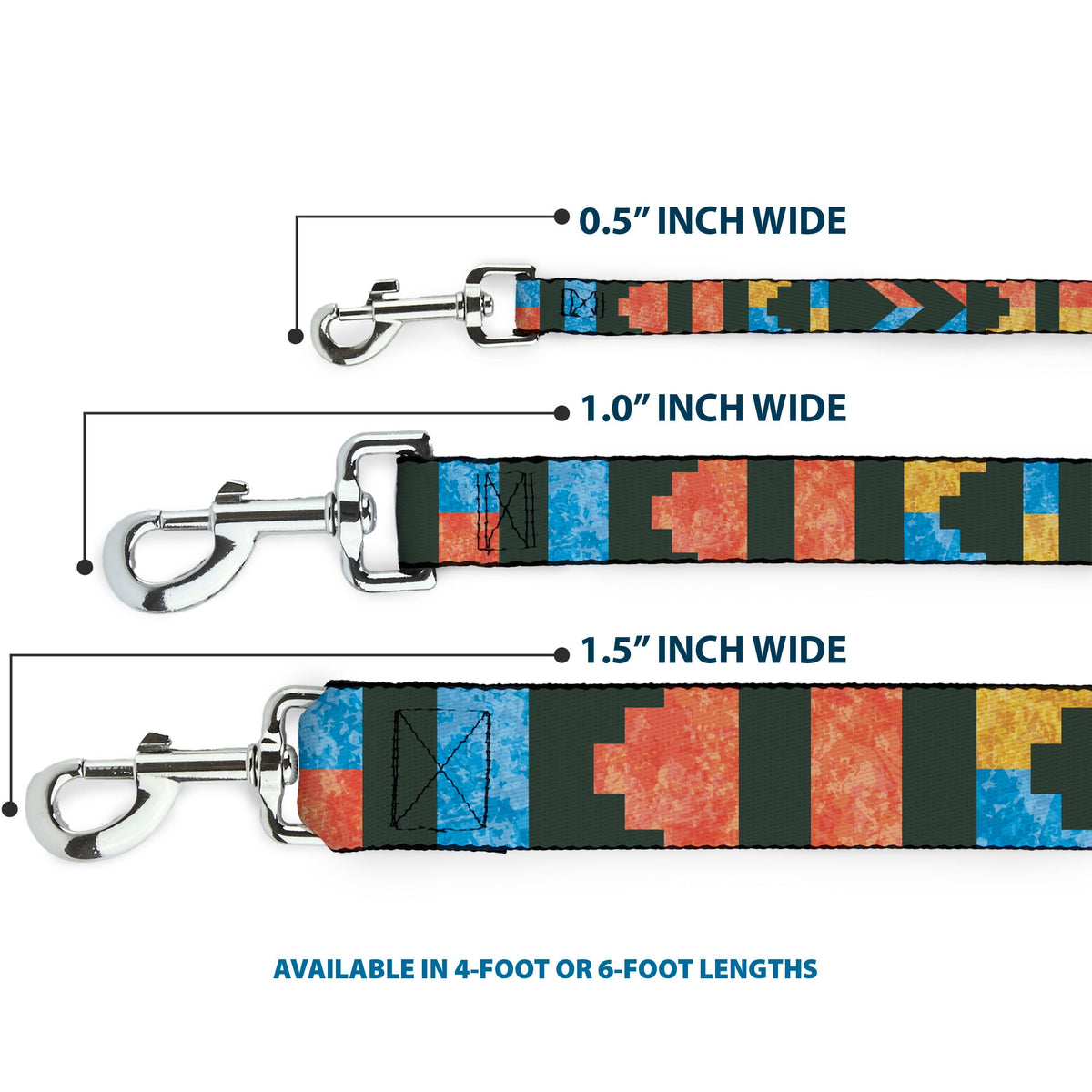 Dog Leash - Geometric8 Charcoal/Orange/Gold/Blue