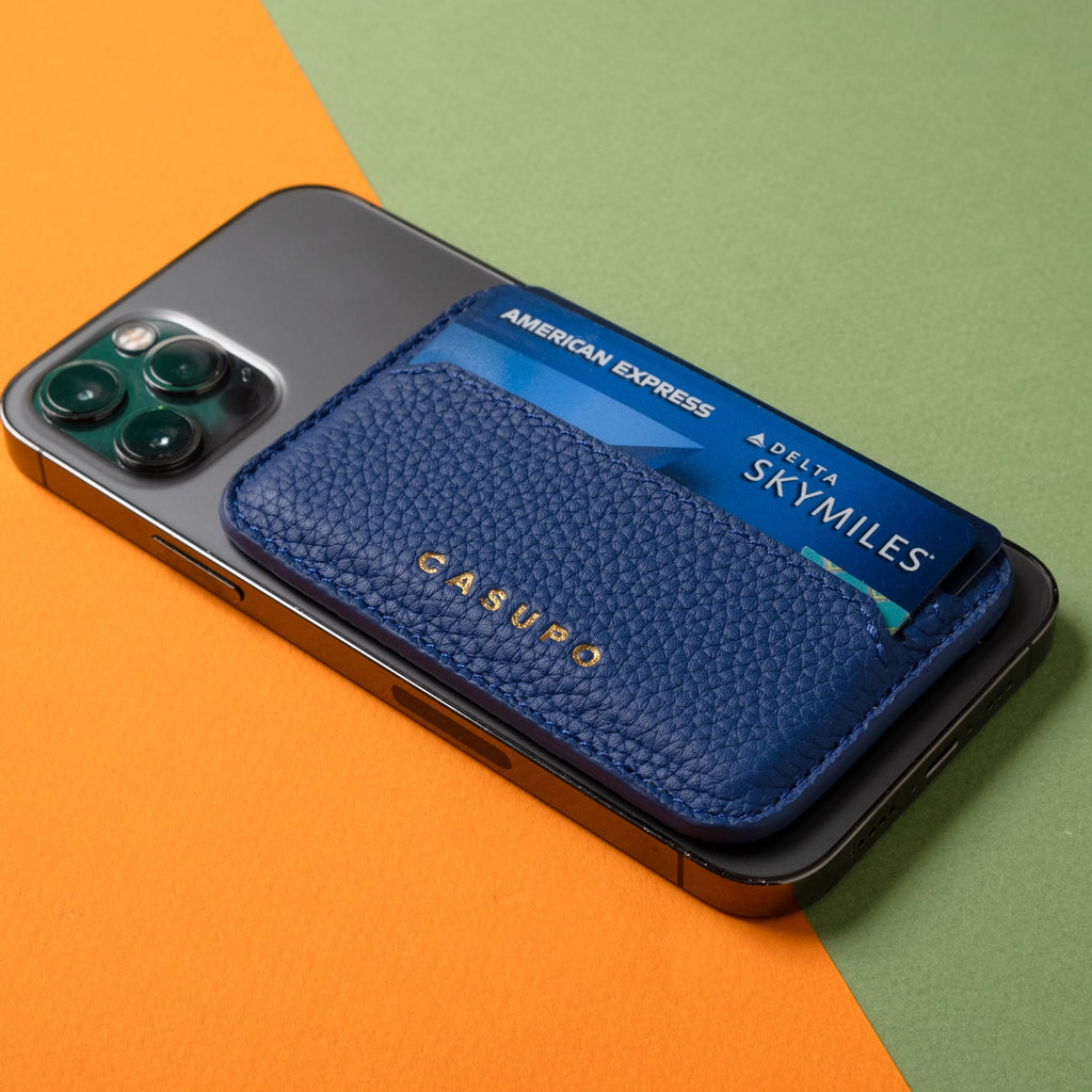Mag Safe Leather Wallet with RFID - Cobalt
