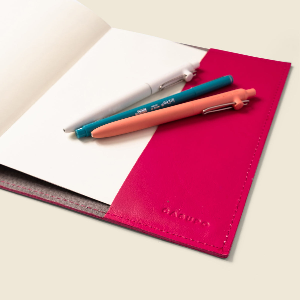Refillable A5 Leather Notebook Cover – Pink