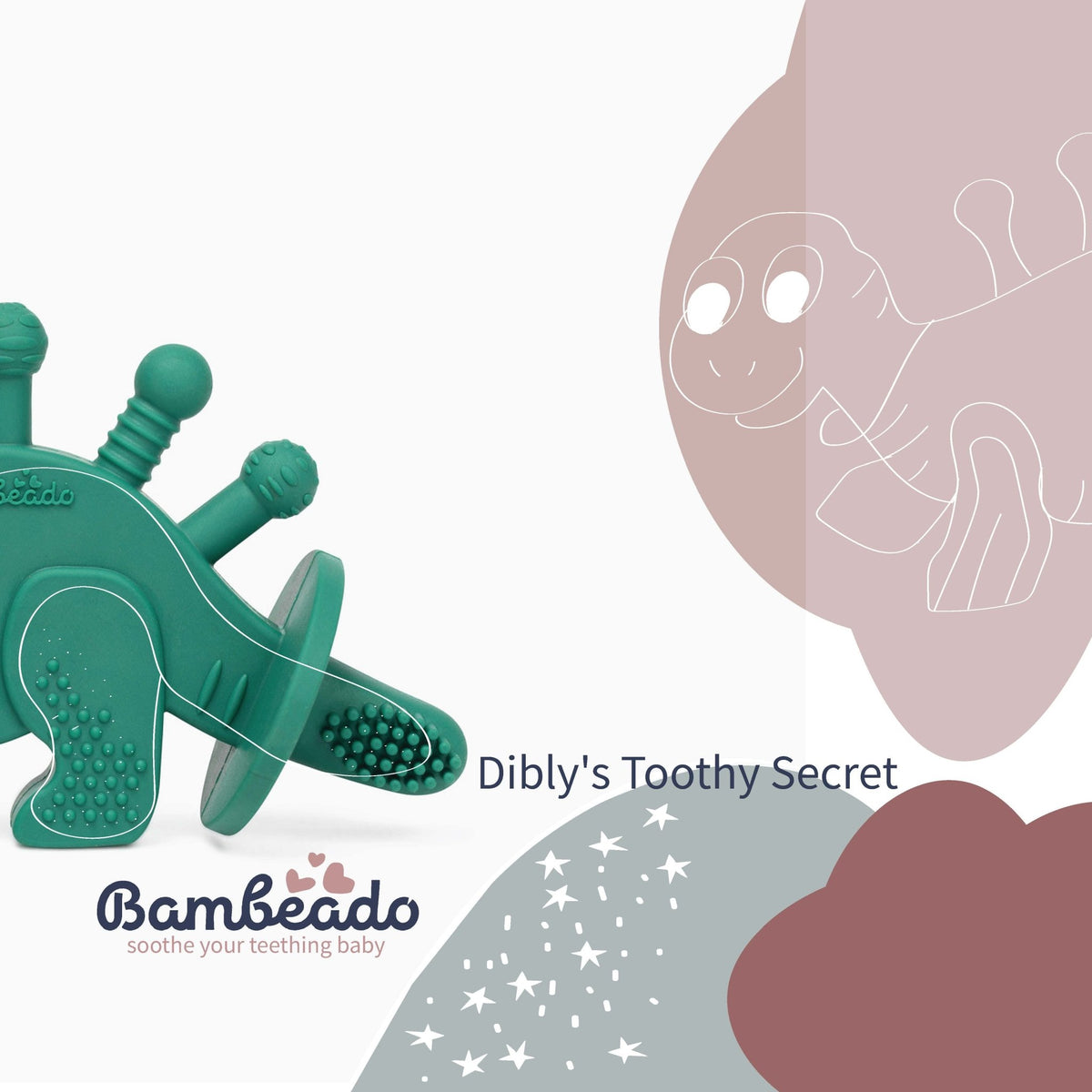 Dibly - Green - Baltic Amber & Natural Rubber Dinosaur Teether with Toothbrush Tail - Shop Avnu
