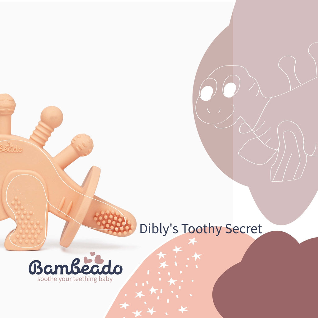 Dibly - Pink - Baltic Amber & Natural Rubber Dinosaur Teether with Toothbrush Tail - Shop Avnu