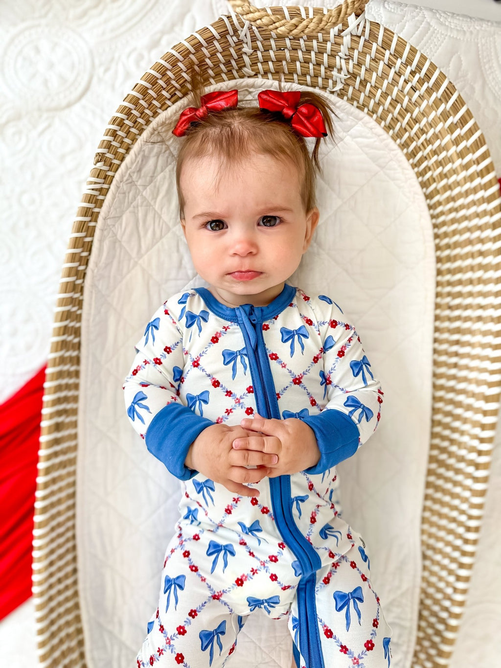 Red White & Bows Bamboo Zippy Pajamas - Shop Avnu
