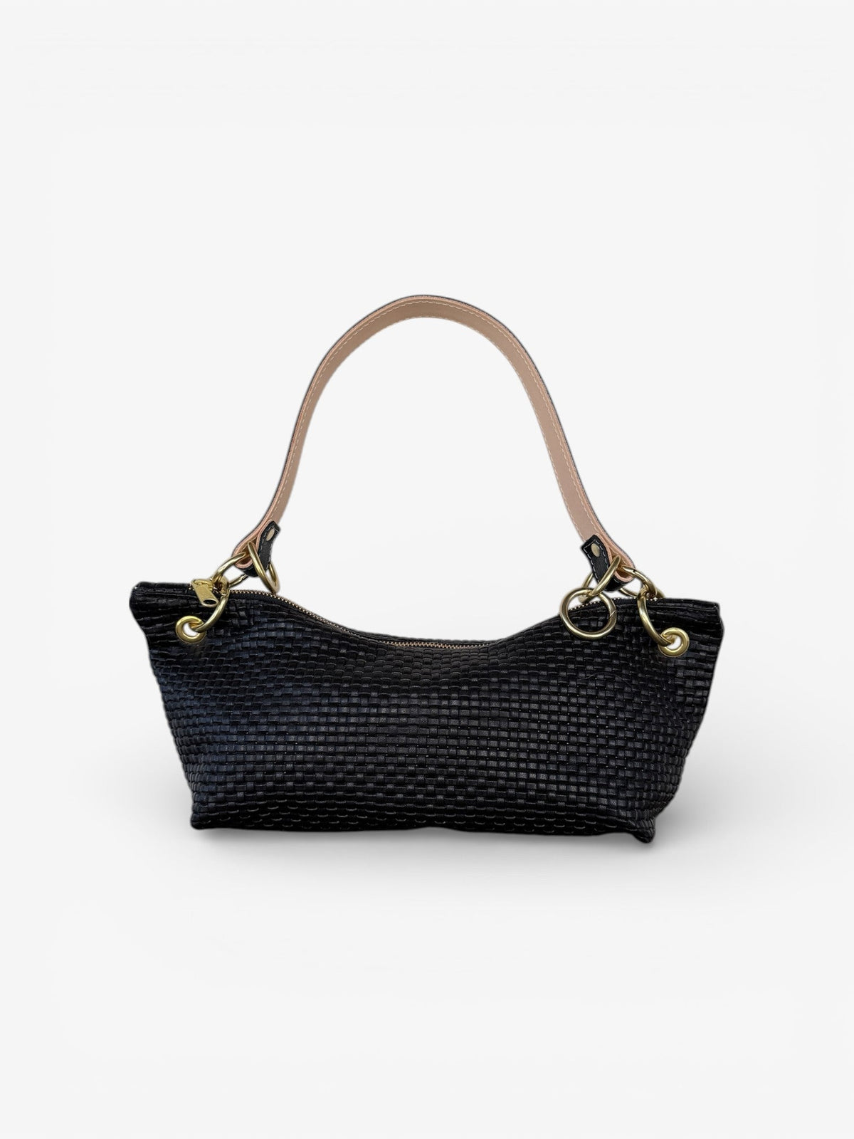 Blair-East West Shoulder Bag, Black Woven Leather
