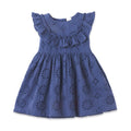 Girls' Eyelet Ruffle Dress - Cotton Blue Embroidered - Shop Avnu