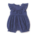Baby Eyelet Romper Blue Cotton Ruffle One - Piece for Girls - Shop Avnu