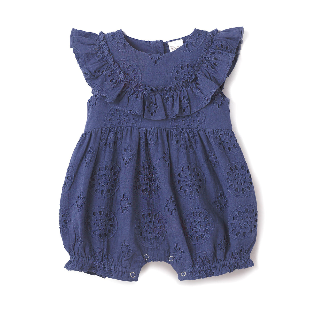 Baby Eyelet Romper Blue Cotton Ruffle One - Piece for Girls - Shop Avnu