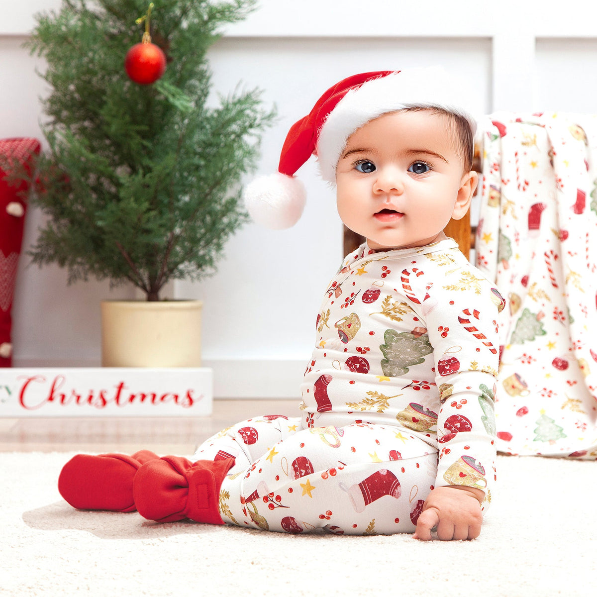 Bamboo Holiday Baby Zip Romper – Christmas One - Piece Pajamas - Shop Avnu