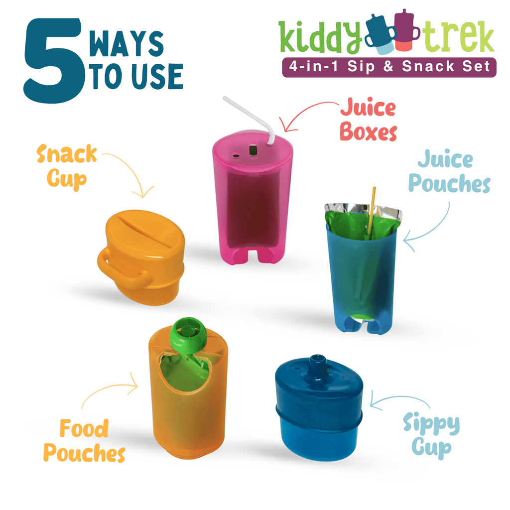 KiddyTrek 4 - in - 1 Sip & Snack Set - Food Pouch & Juice Box Holder, Snack Cup, Sip Cup ALL IN ONE - Shop Avnu