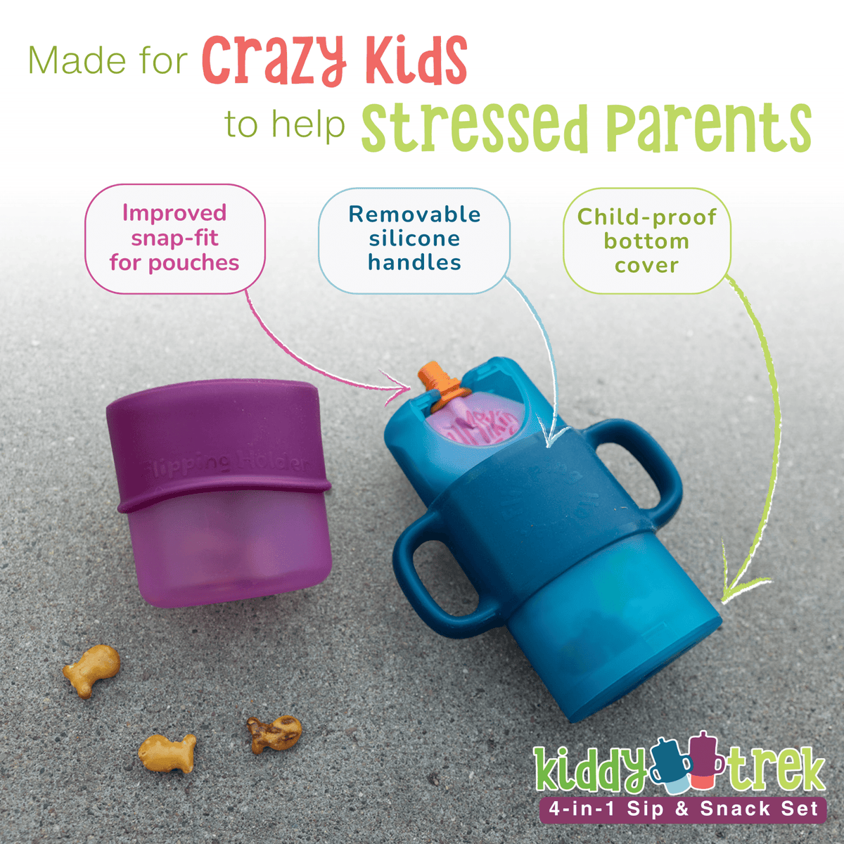 KiddyTrek 4 - in - 1 Sip & Snack Set - Food Pouch & Juice Box Holder, Snack Cup, Sip Cup ALL IN ONE - Shop Avnu