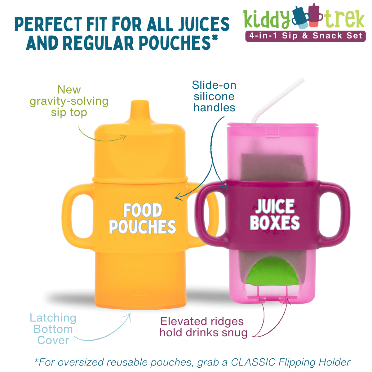 KiddyTrek 4 - in - 1 Sip & Snack Set - Food Pouch & Juice Box Holder, Snack Cup, Sip Cup ALL IN ONE - Shop Avnu