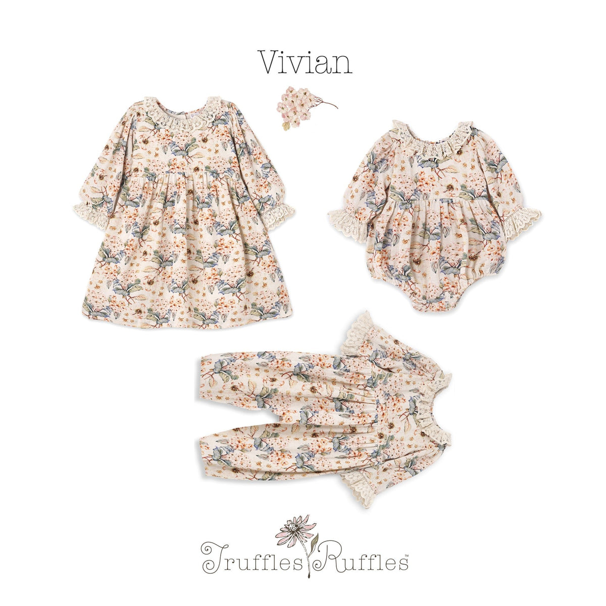 Vintage Floral Dress with Lace Collar Ruffles, Linen Blend - Shop Avnu