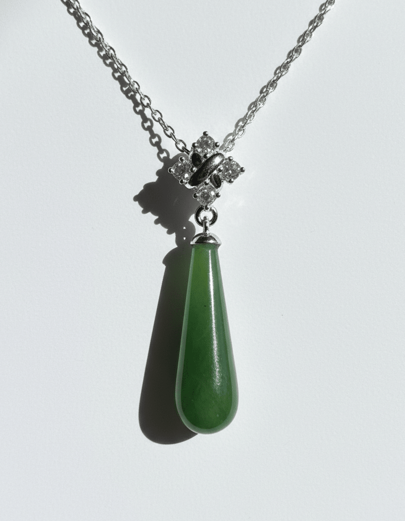 Canadian Nephrite Green Jade and Silver Drop Pendant - 5861 - Shop Avnu