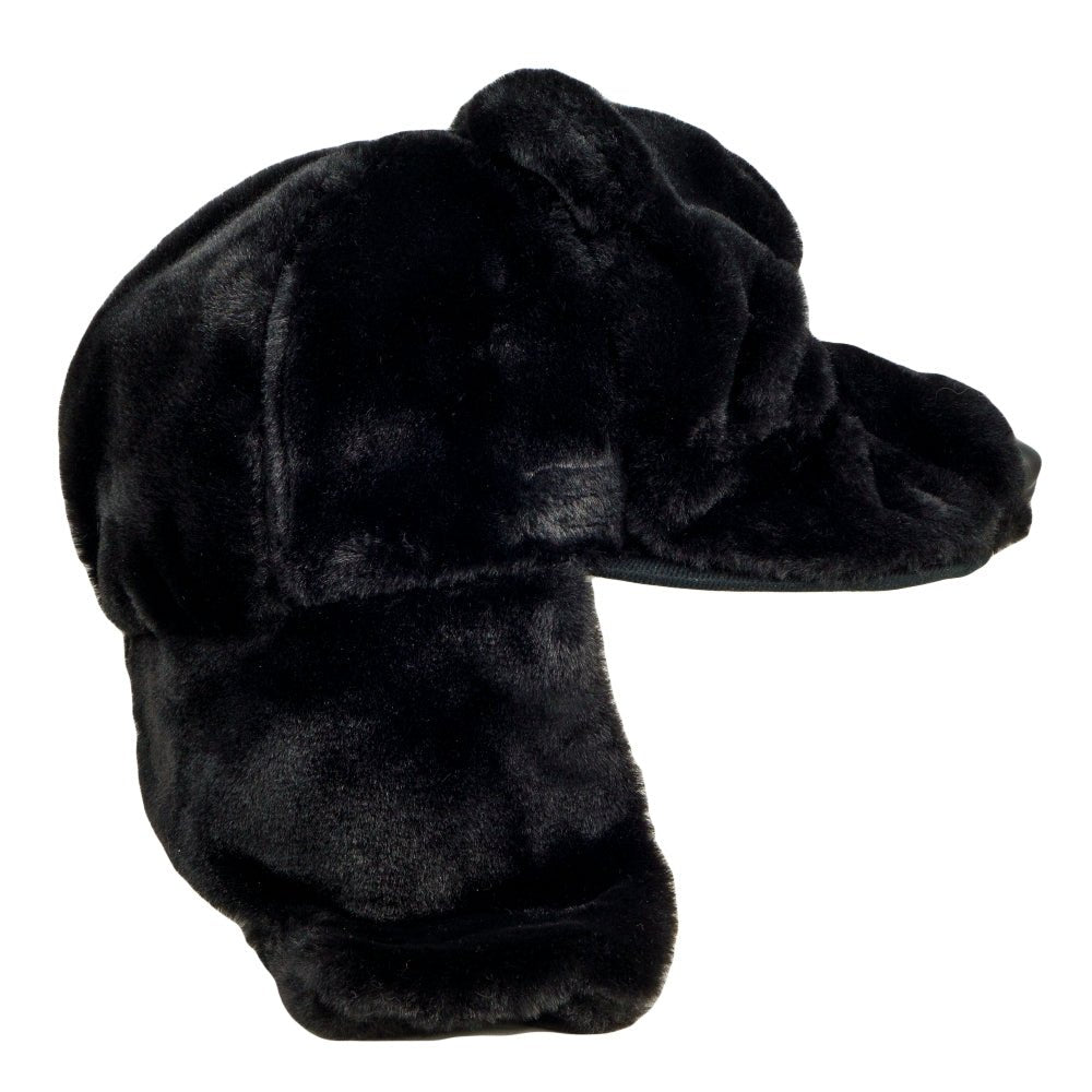 Black Bear Fur Earflap Fitted Hat - Shop Avnu