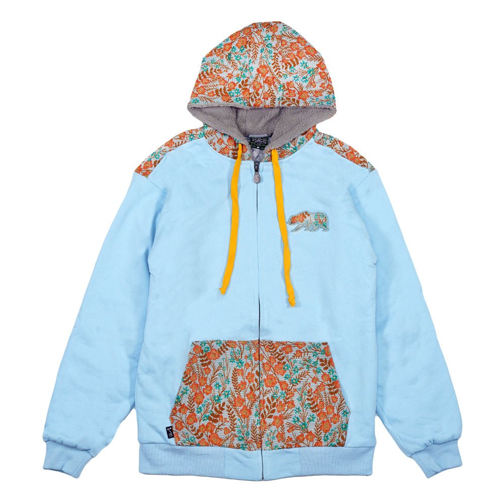 Removable Bear Floral Blue Zip Up Hoodie - Shop Avnu