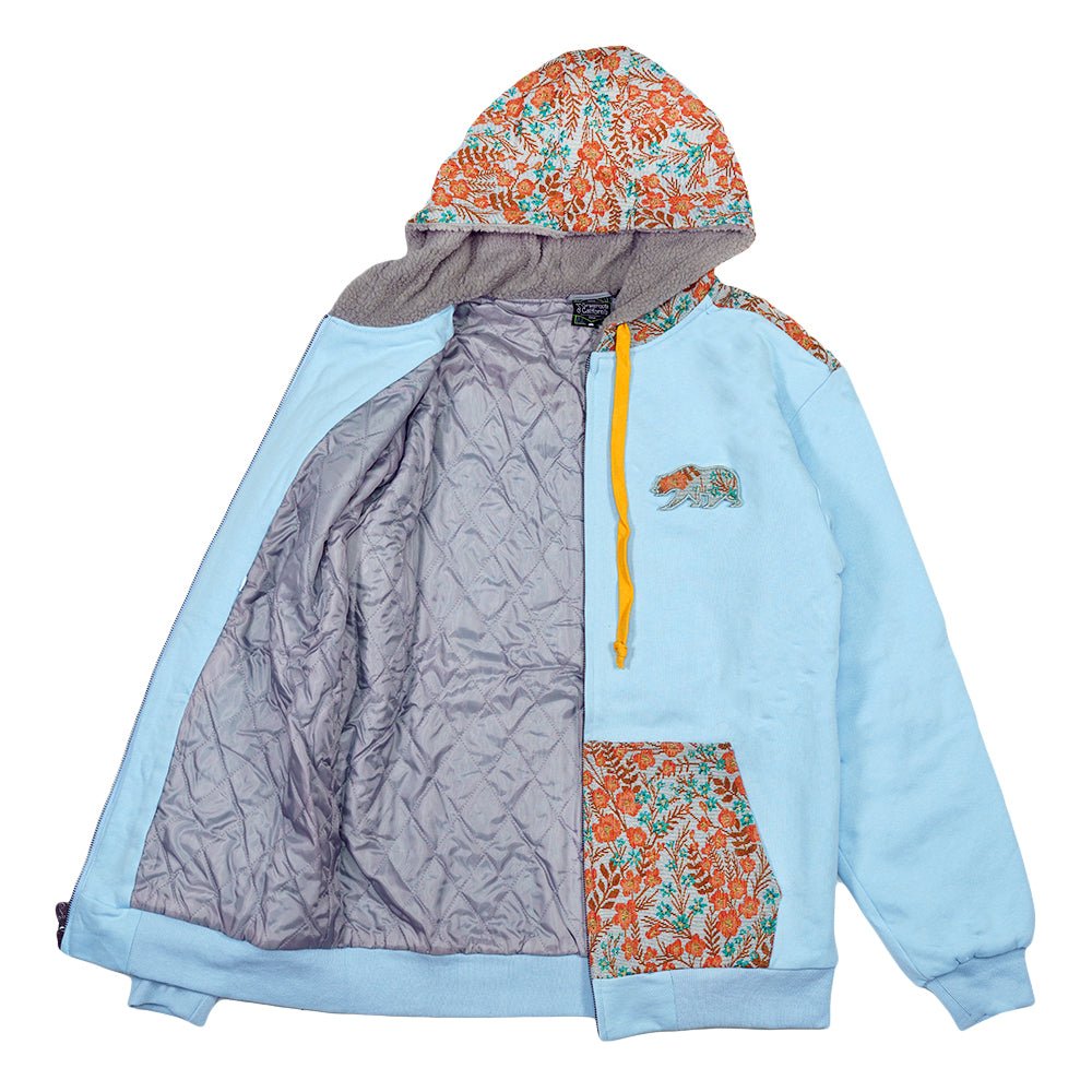 Removable Bear Floral Blue Zip Up Hoodie - Shop Avnu