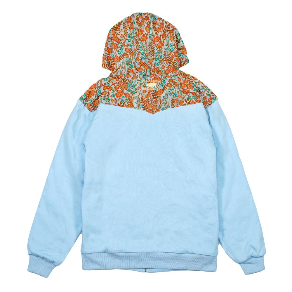 Removable Bear Floral Blue Zip Up Hoodie - Shop Avnu