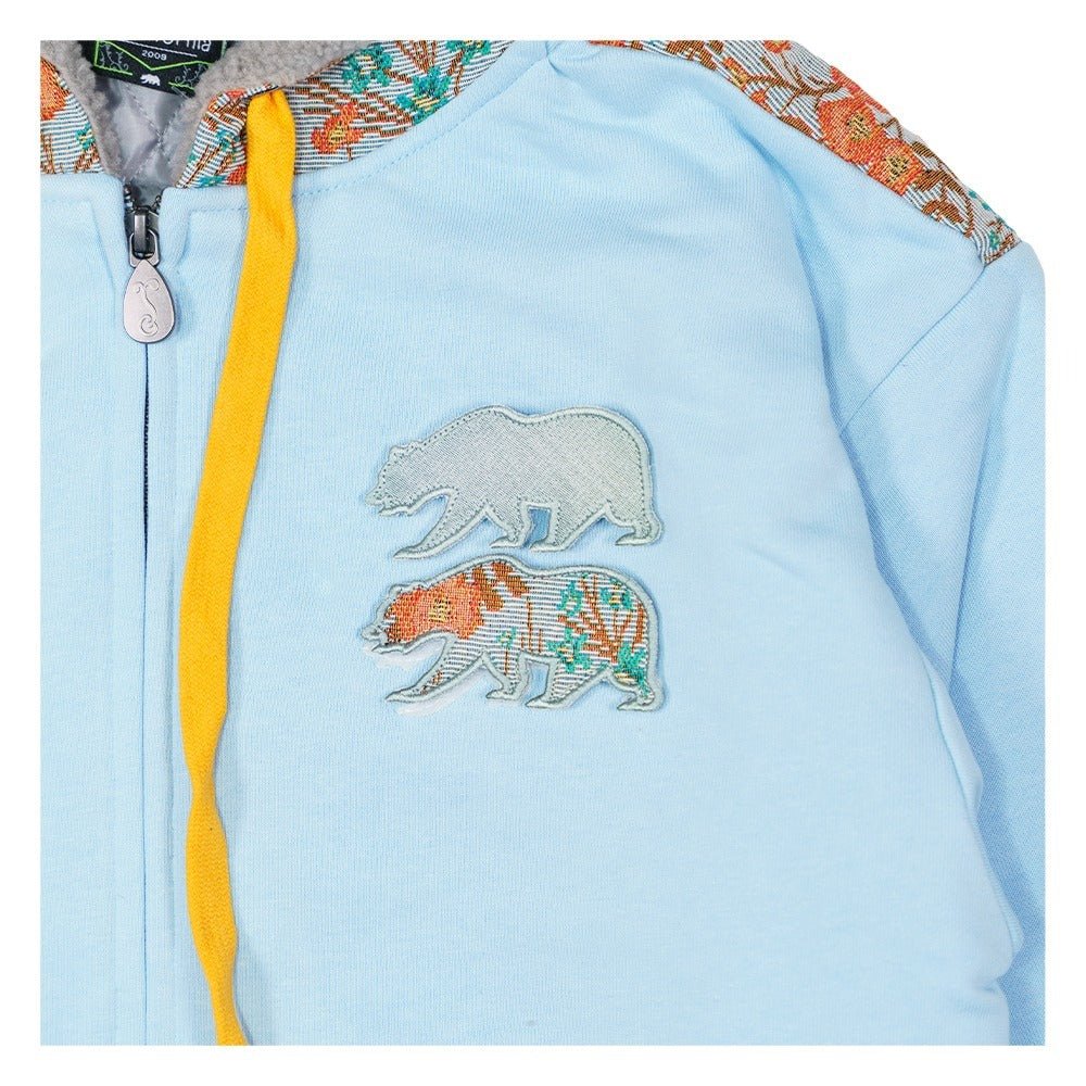 Removable Bear Floral Blue Zip Up Hoodie - Shop Avnu