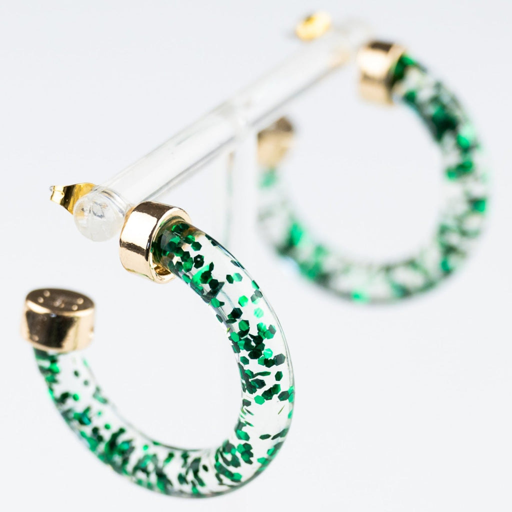 Green Glitter Mini Hoop Earrings - Shop Avnu