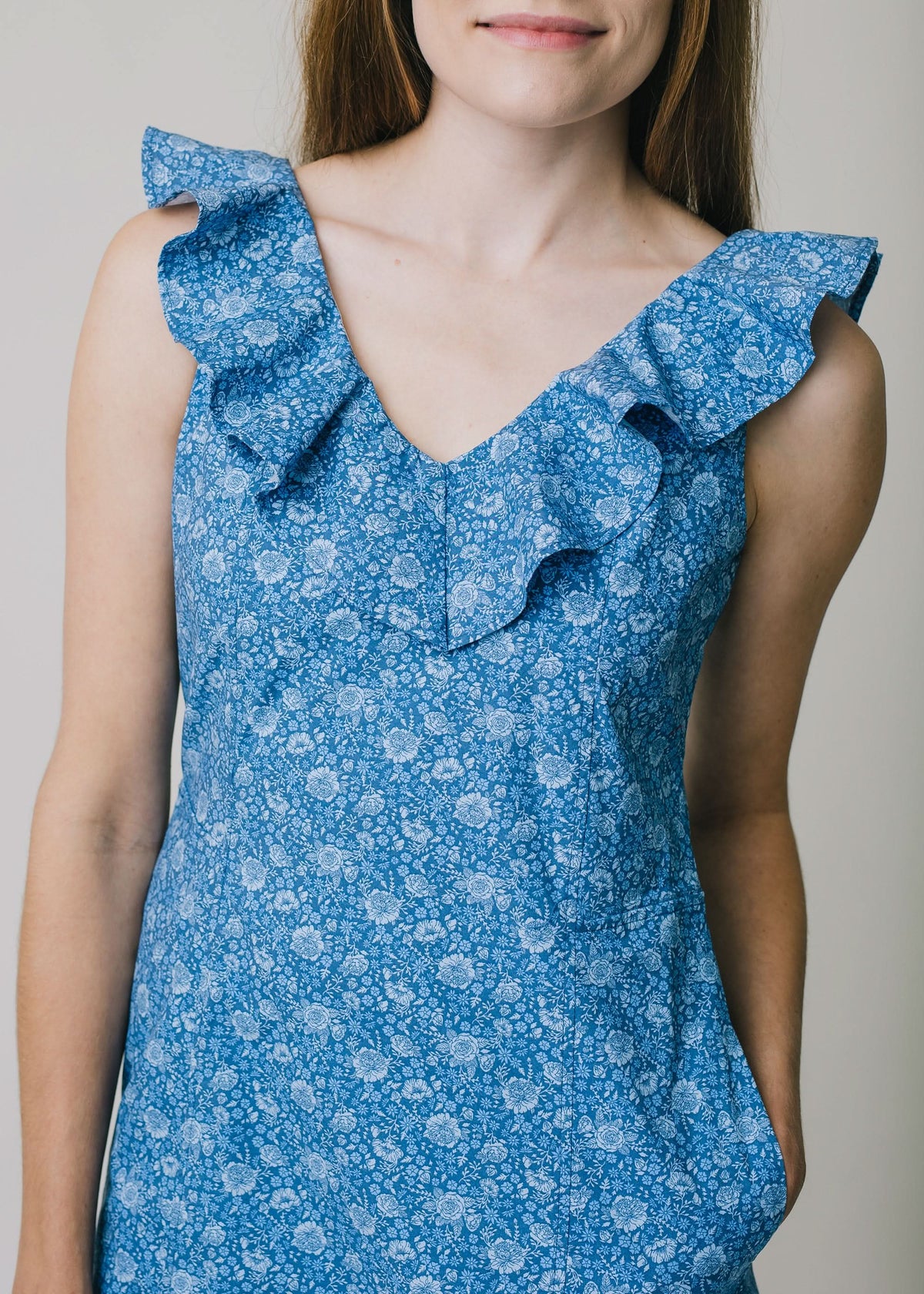 V-Neck Ruffle Shift Dress