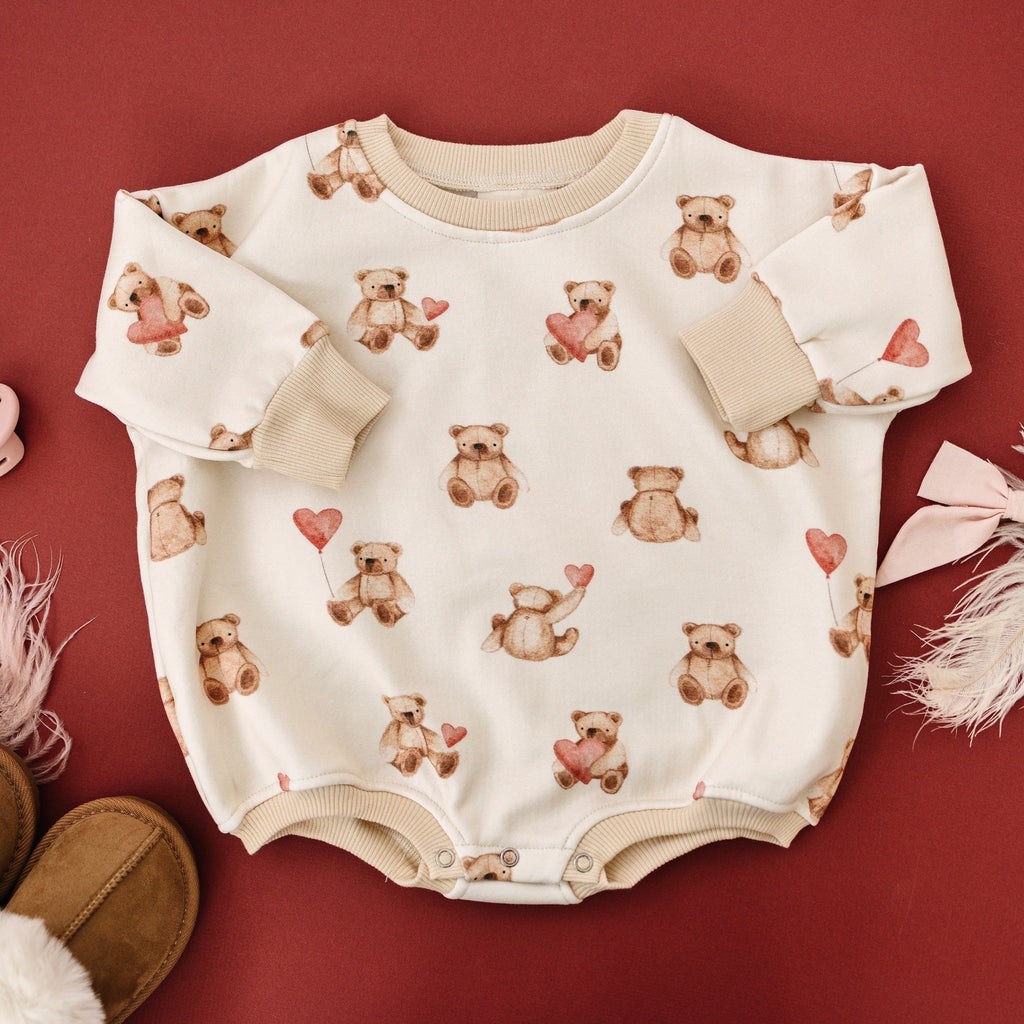 Teddy Bear Hearts Sweatshirt Romper - Shop Avnu