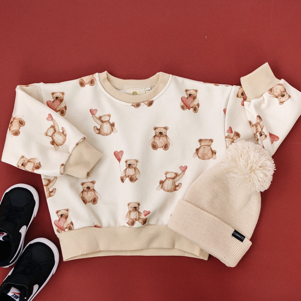 Teddy Bear Hearts Crewneck Sweatshirt - Shop Avnu