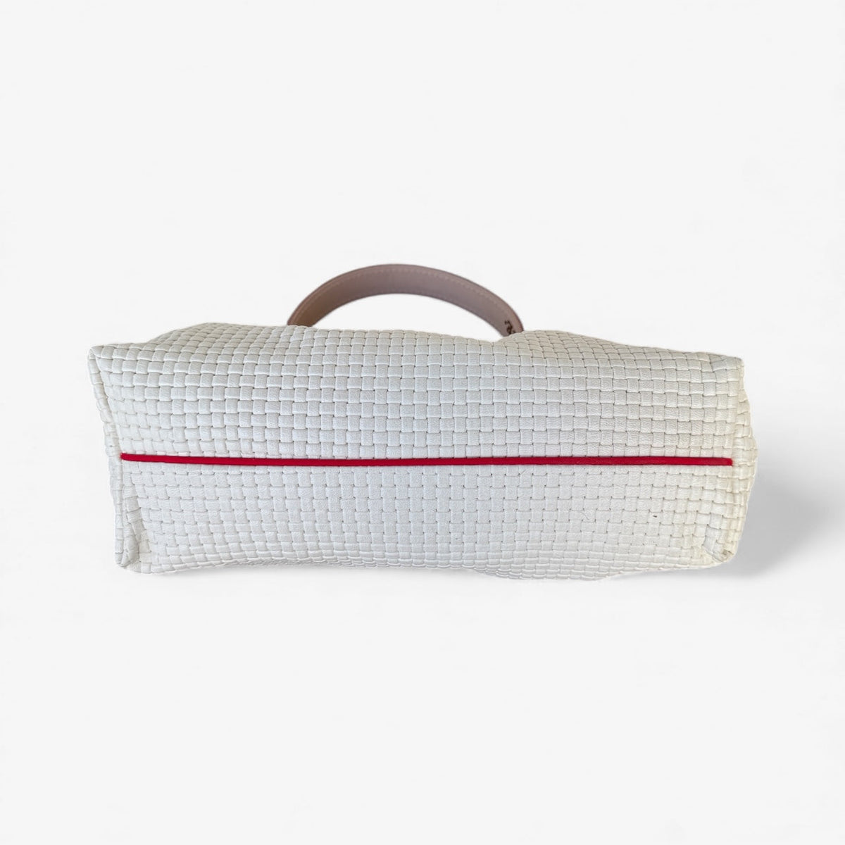 Blair-East West Shoulder Bag, Cream Woven Leather