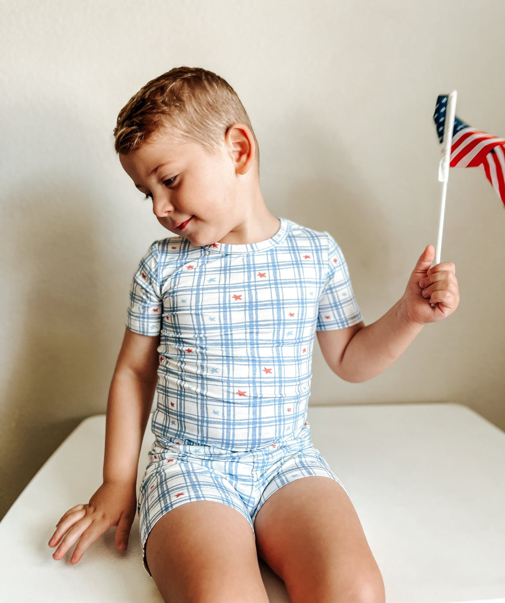 Stars Gingham 2pc Bamboo Pajamas - Shop Avnu
