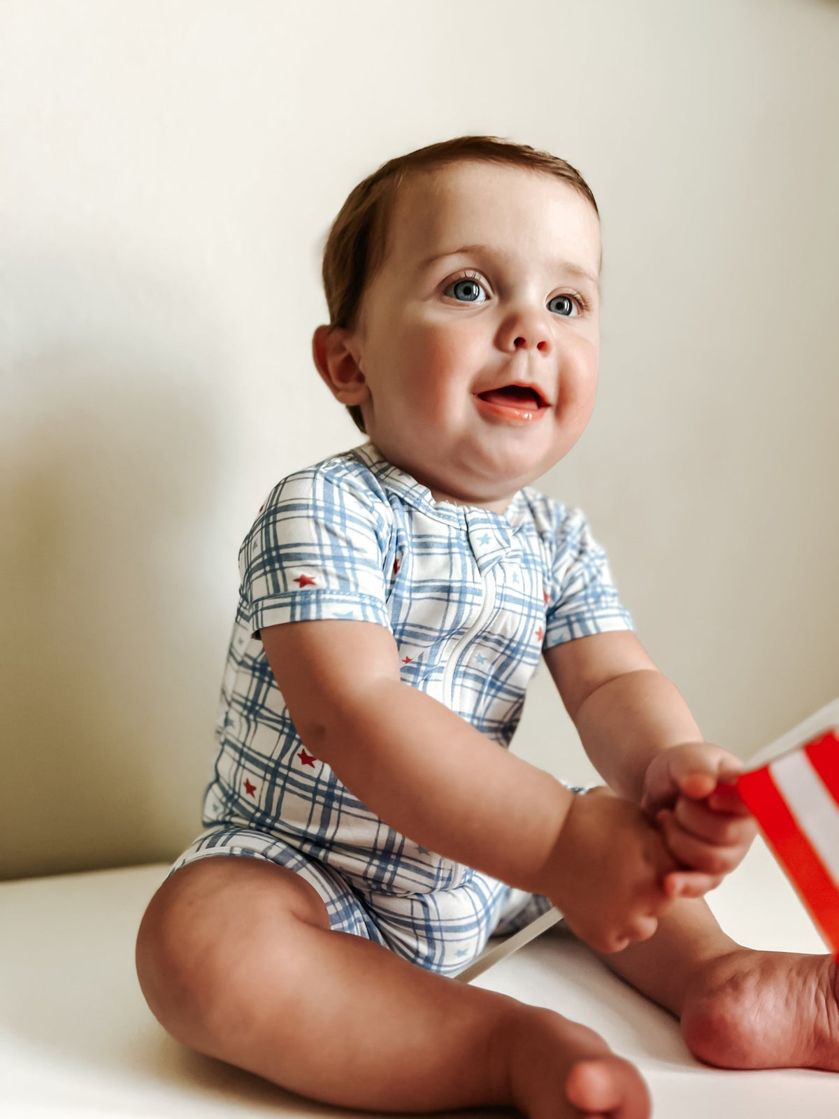 Stars Gingham Bamboo Shorty Romper - Shop Avnu