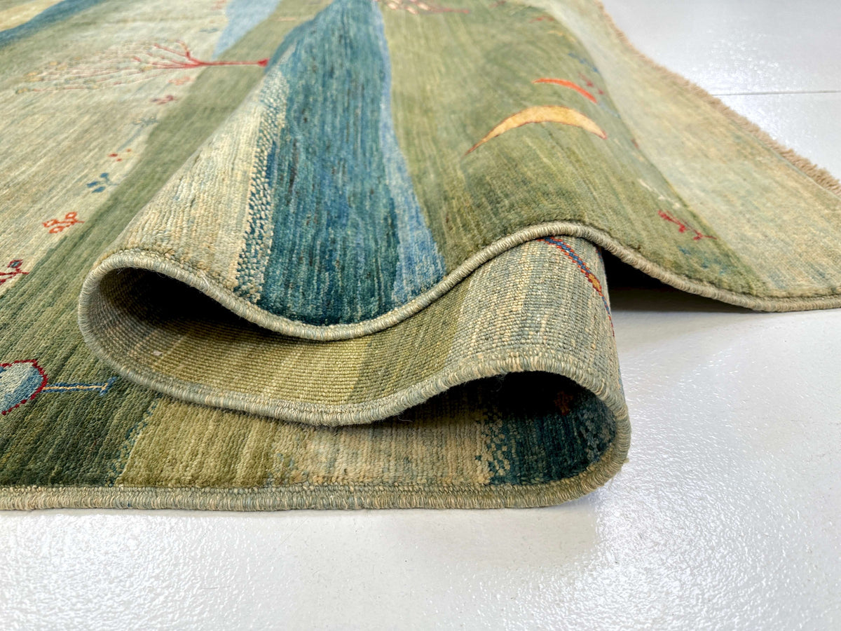 Scenic Afghan Gabbeh (8'02"x9'06") greens/blues