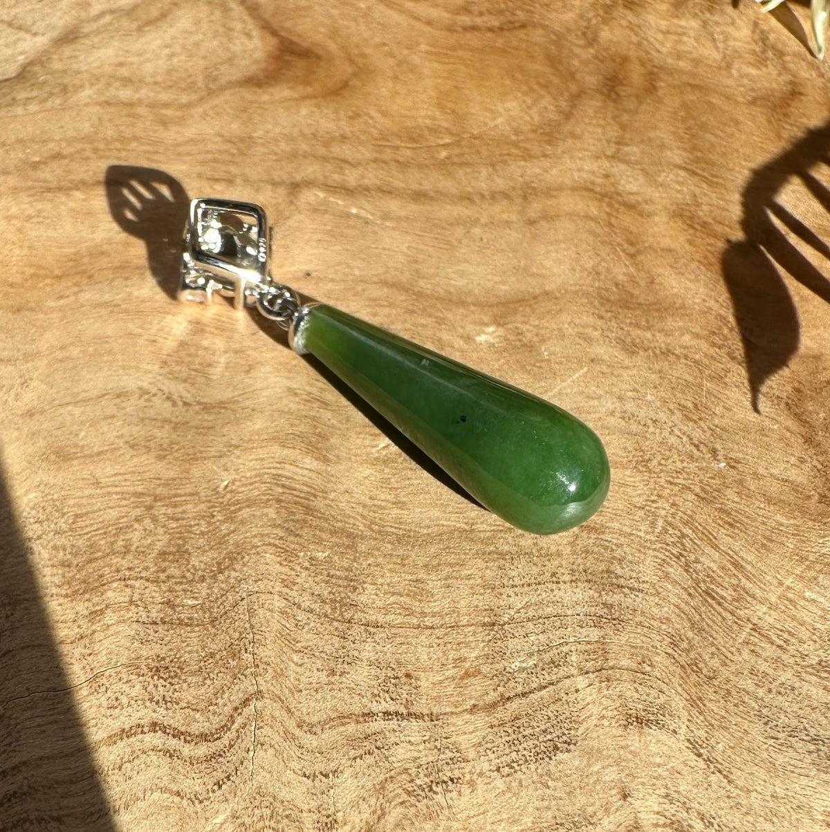 Canadian Nephrite Green Jade and Silver Drop Pendant - 5861 - Shop Avnu