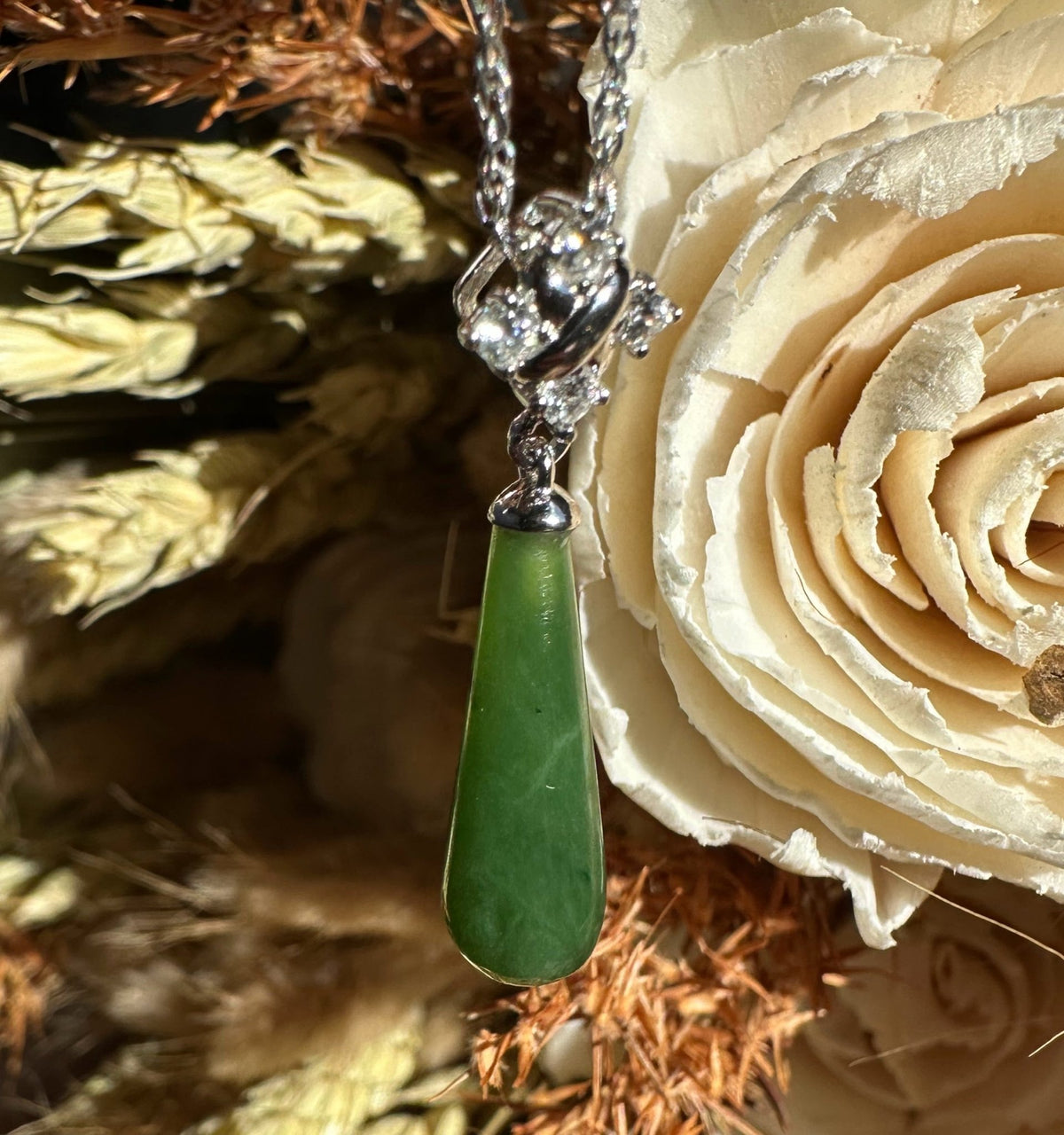 Canadian Nephrite Green Jade and Silver Drop Pendant - 5861 - Shop Avnu