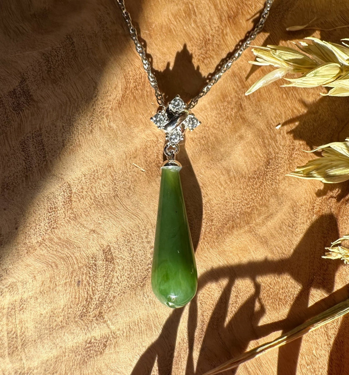 Canadian Nephrite Green Jade and Silver Drop Pendant - 5861 - Shop Avnu