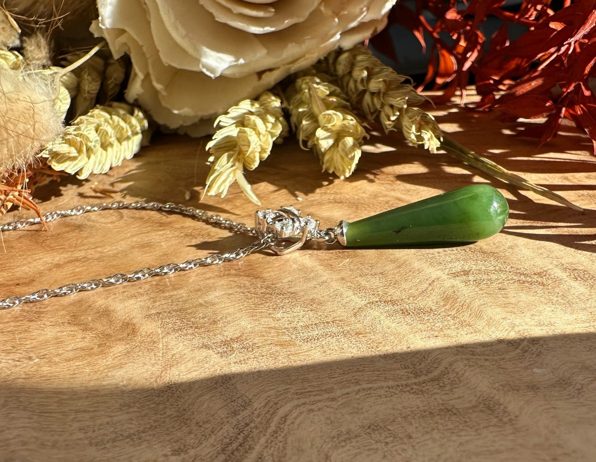 Canadian Nephrite Green Jade and Silver Drop Pendant - 5861 - Shop Avnu